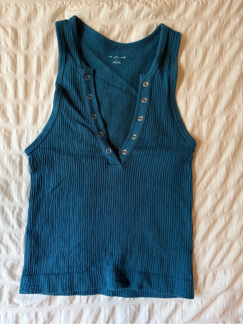 Urban Outfitters Teal Ribbed Snap-Front Tank